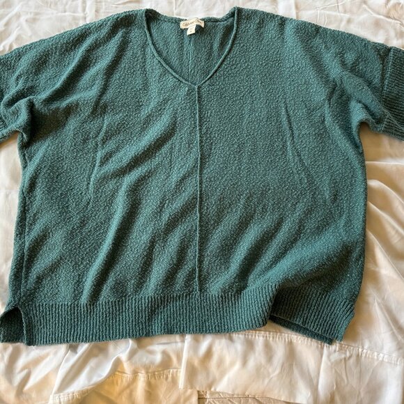 Coldwater Creek 100% Slub Cotton Teal Short Sleeve Sweater, size XL - Picture 1 of 8